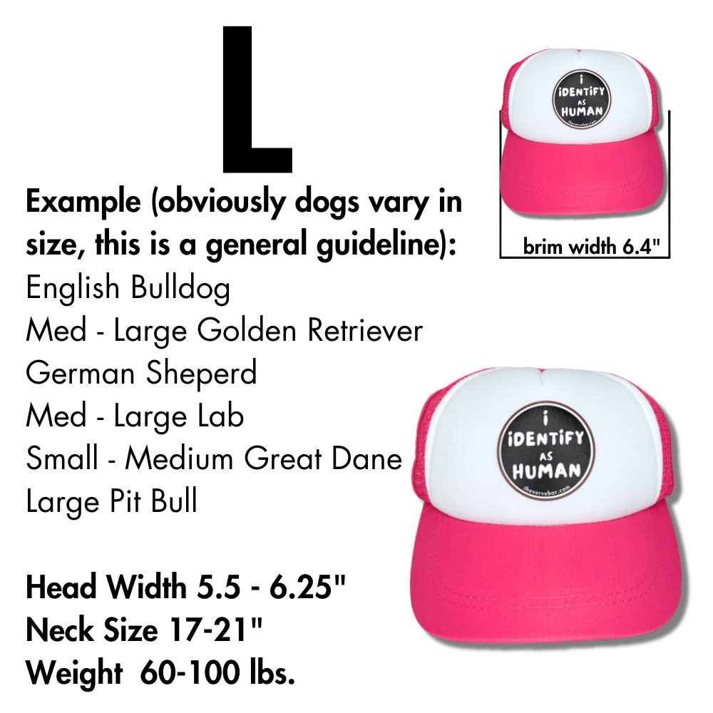 size description for trucker hat for large dogs. Pink.