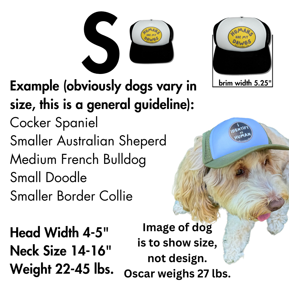 TRUCKER HAT FOR SMALL DOGS. SIZING INFO.