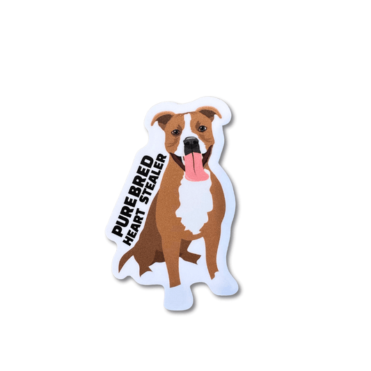 Funny pit bull sticker with tongue out – Purebred Heart Stealer vinyl decal”