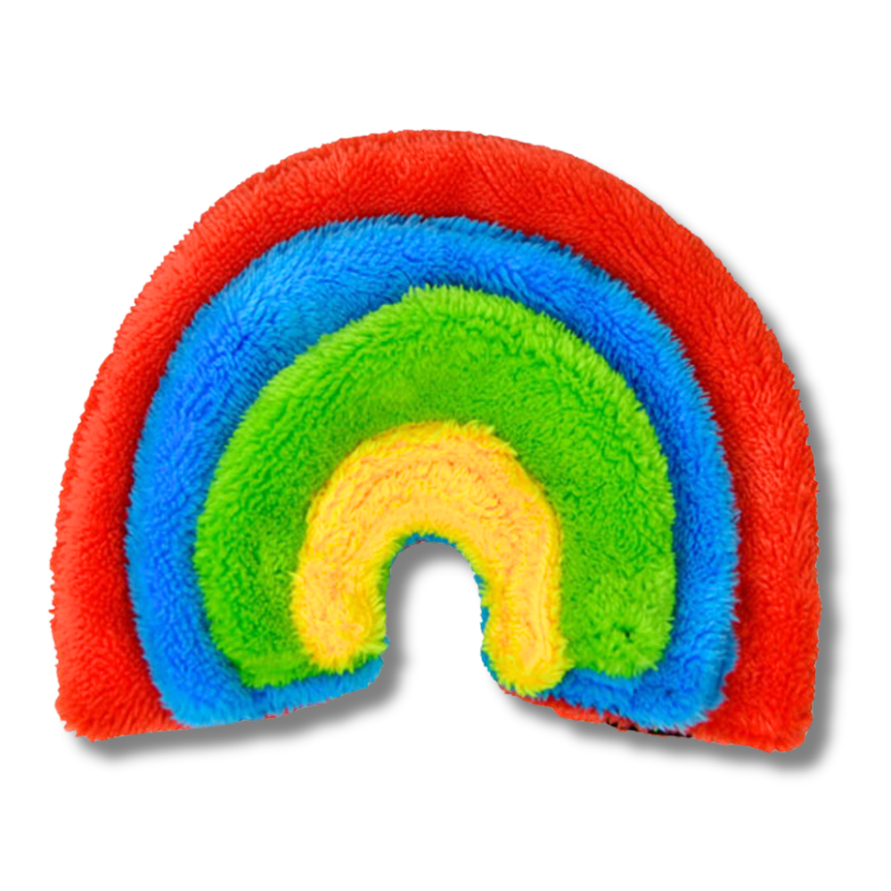 4 layer unstuffed plush rainbow dog toy (red, blue, green, yellow)