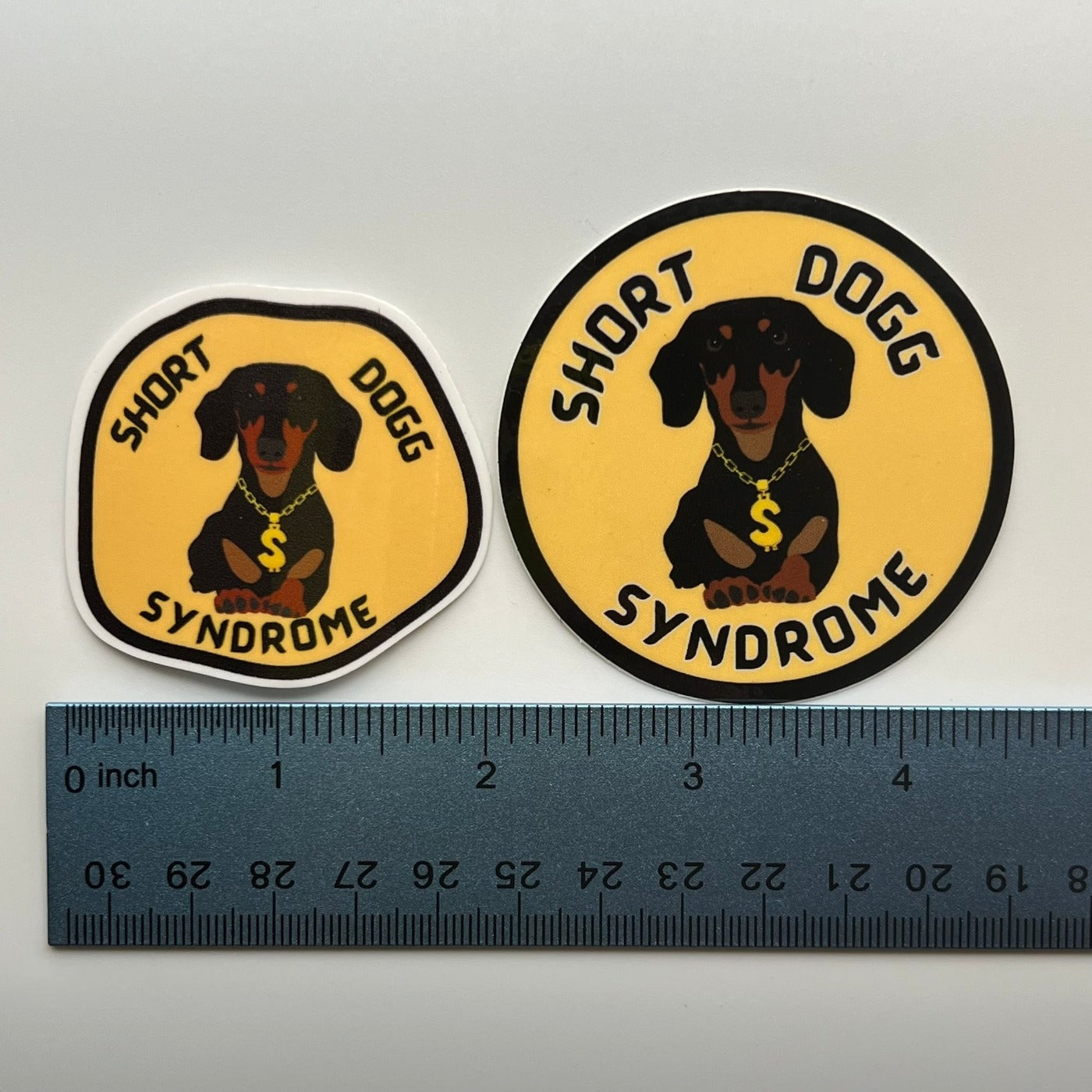 "Short Dogg Syndrome"  Funny Dachshund & Chihuahua Stickers